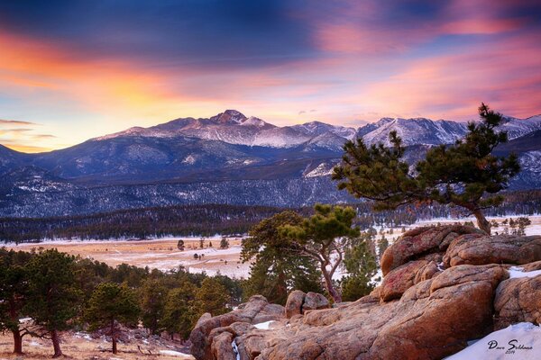 Rocky Mountains in winter in Colorado