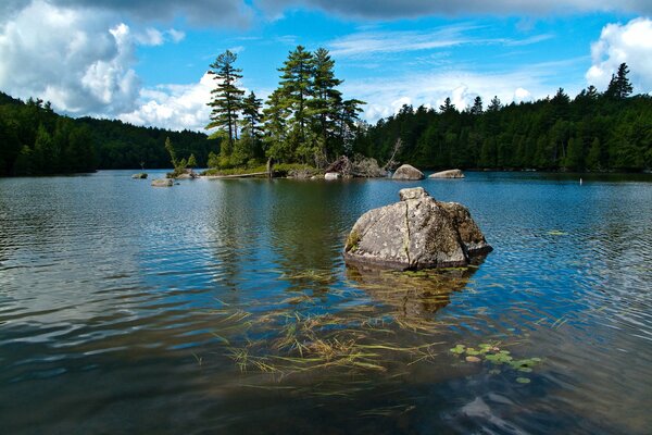 Île verte au centre du lac Saranak