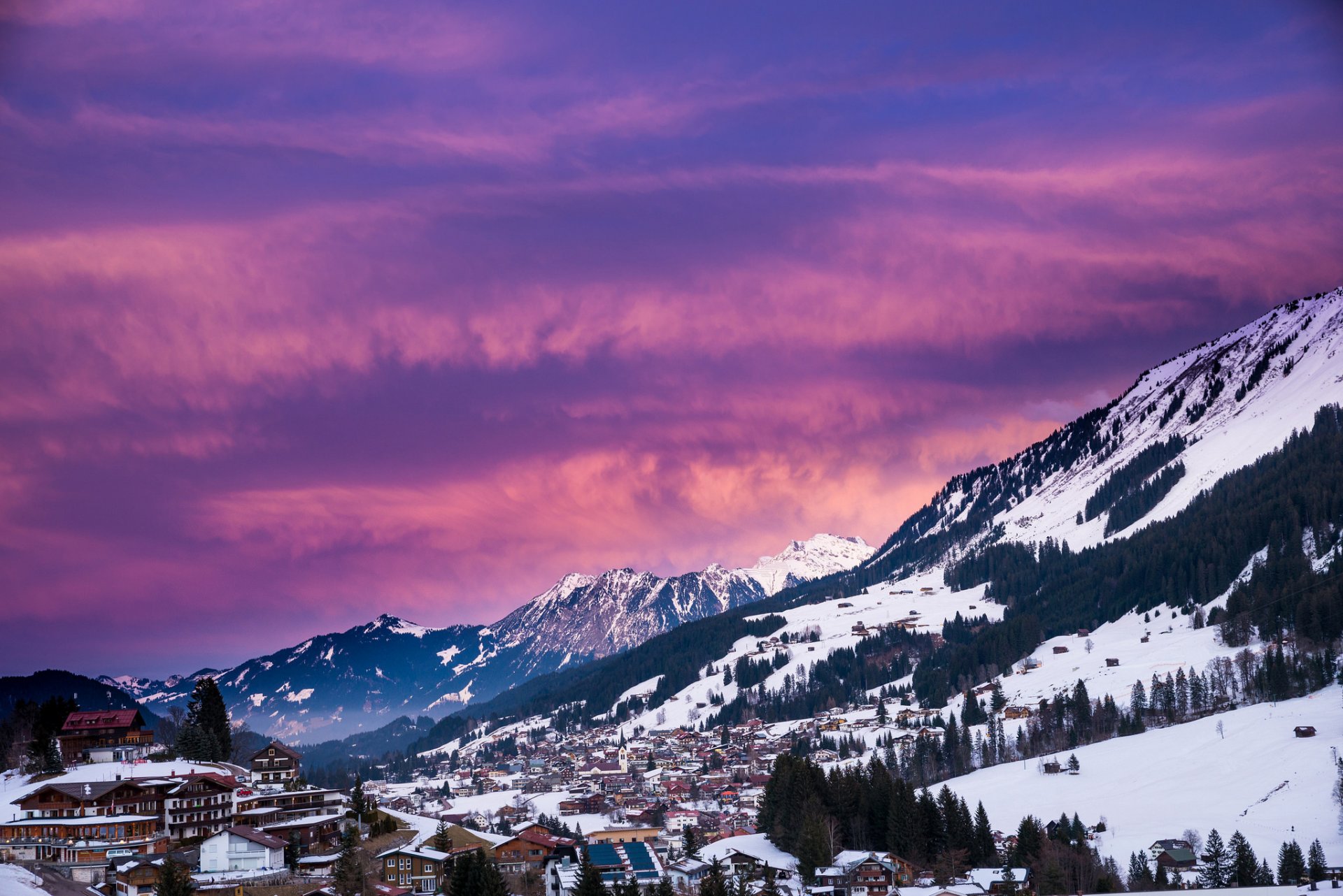 austria mountain forest tree winter snow resort