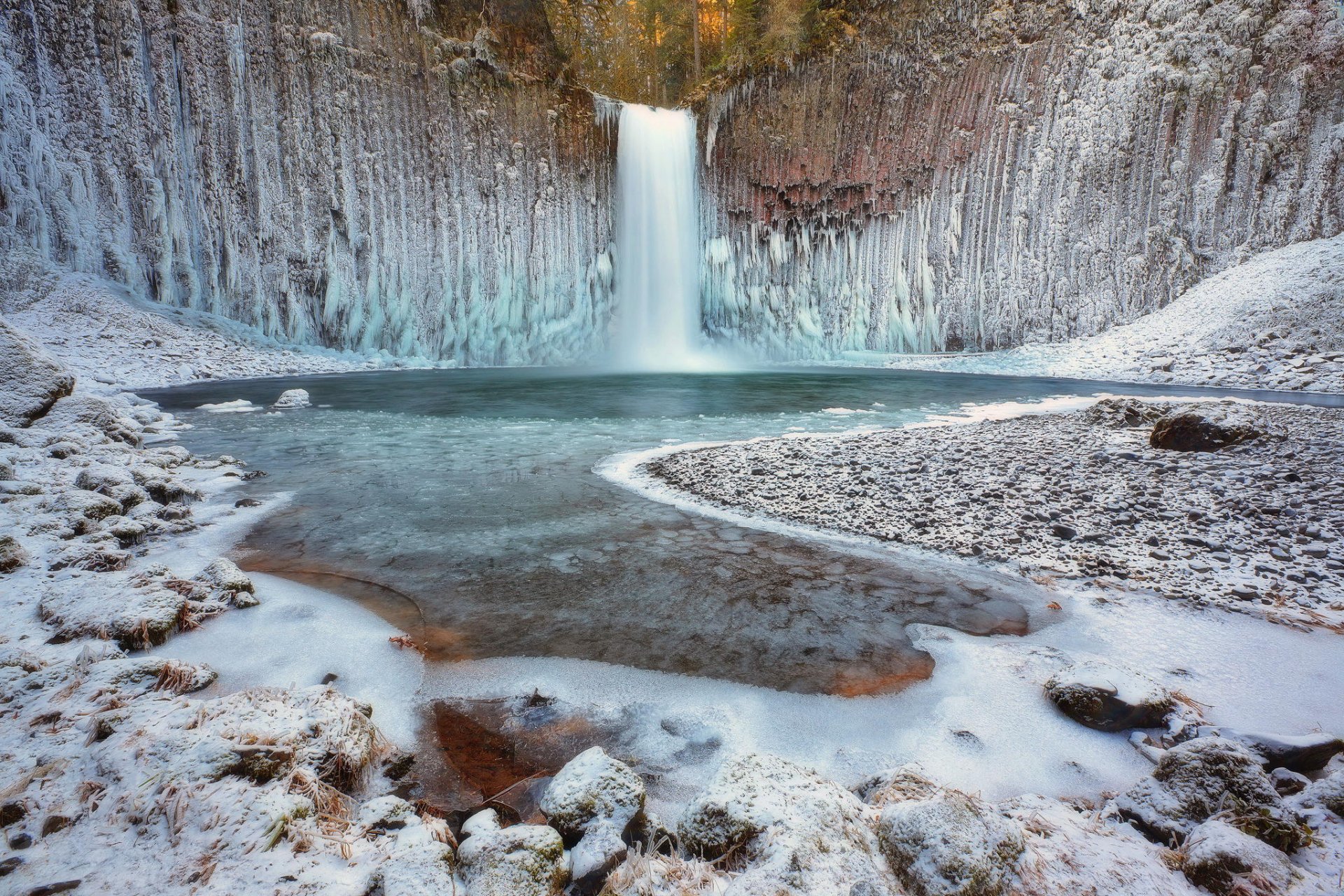 wasserfall eis winter natur wald abiqua falls abiqua creek scotts mills oregon usa