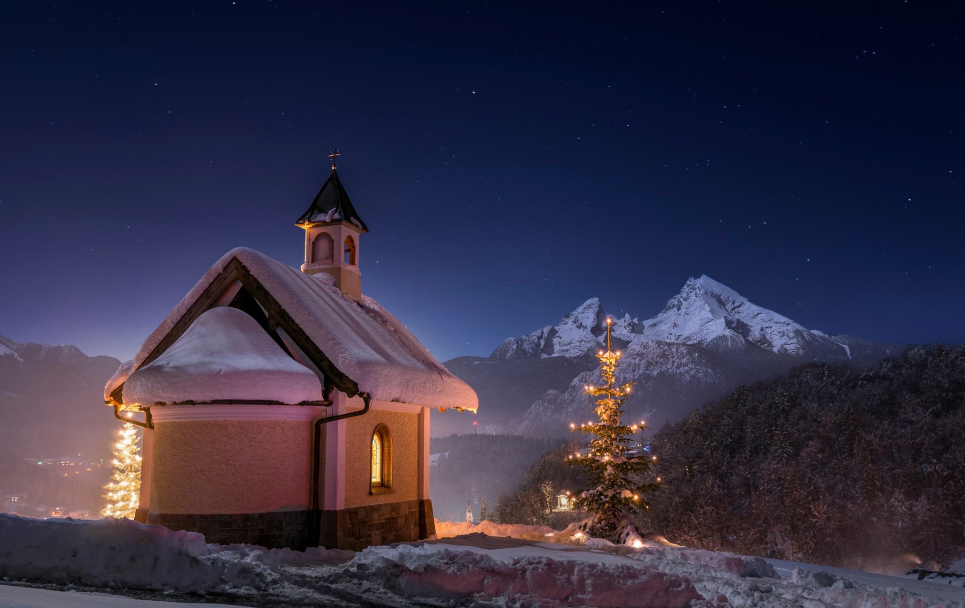 berchtesgaden bayern tempel nacht winter