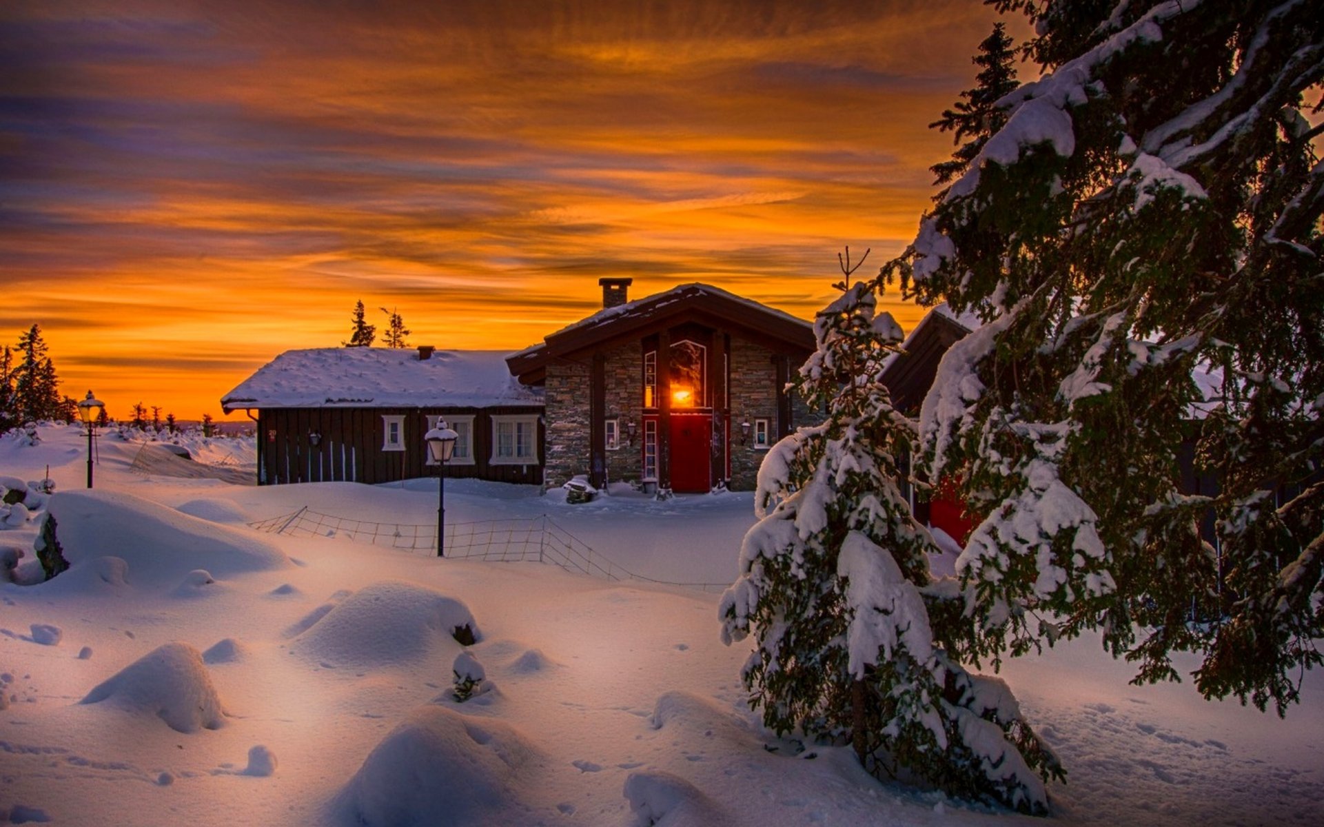 nature house winter snow sky landscape winter white cool nice sunset