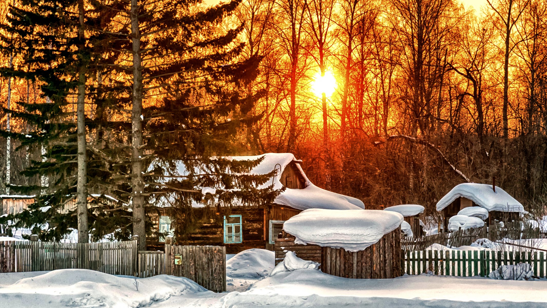 nature ciel lever du soleil hiver neige paysage maison