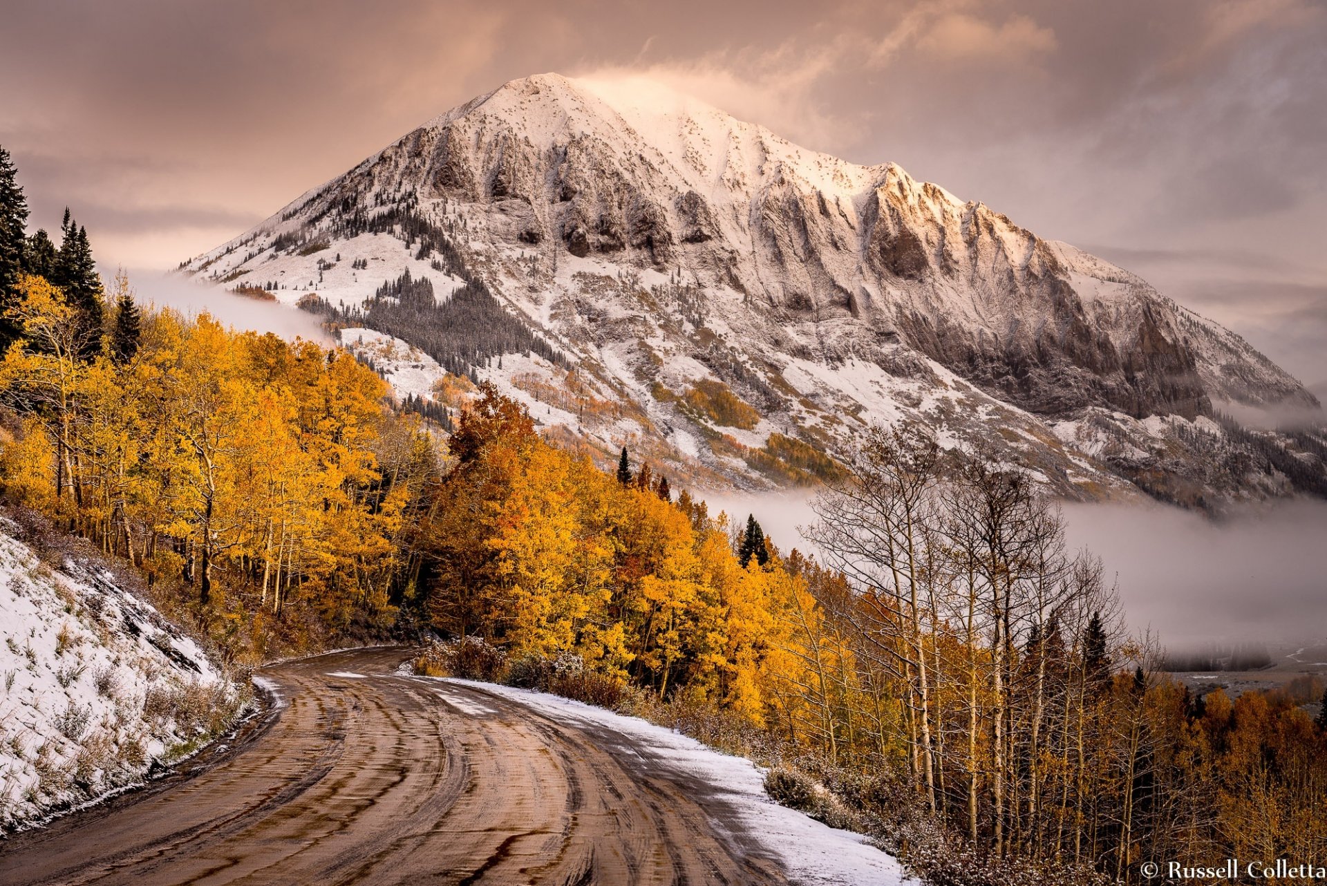 road mountain snow nature