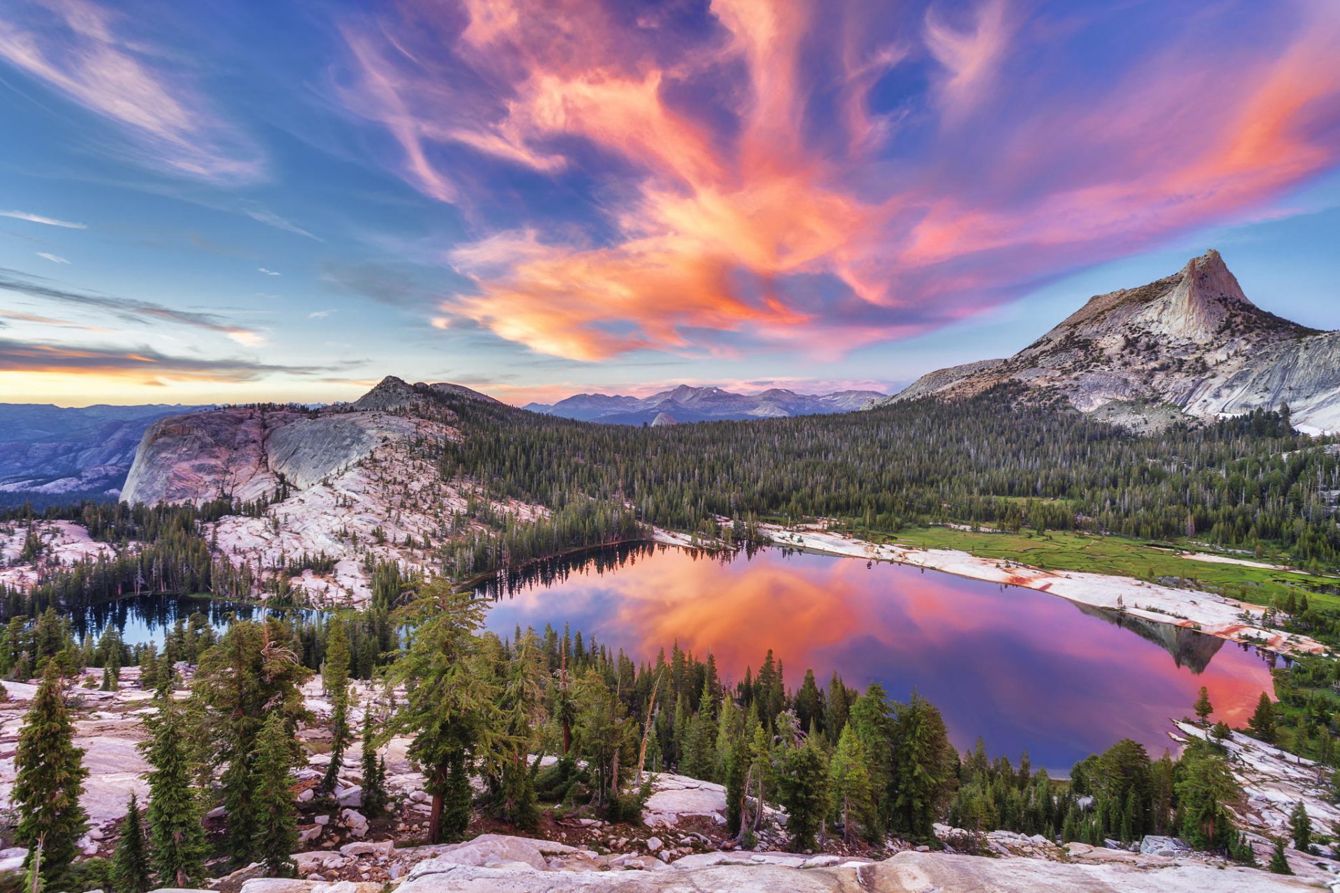 mountain lake landscape forest dawn