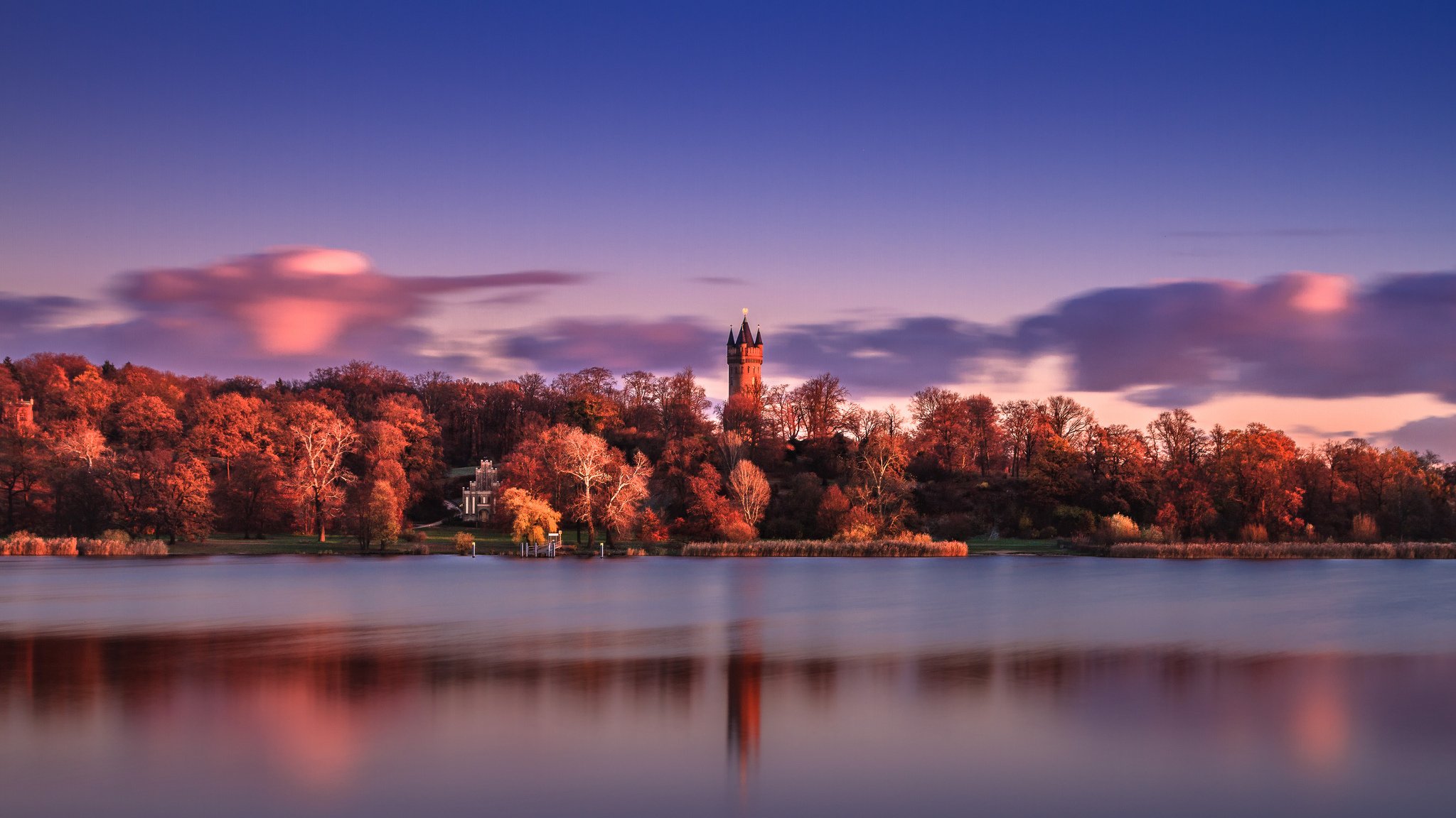 germany potsdam park tree river sky clouds reflection