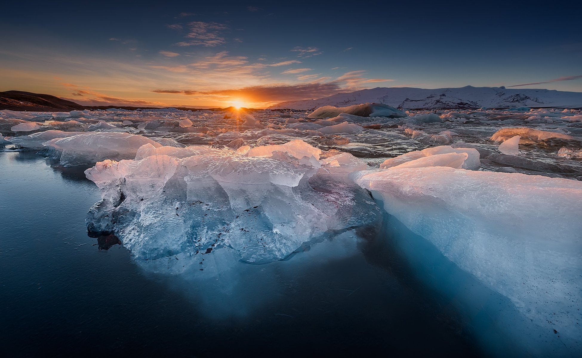 wasser eis schnee sonne dämmerung