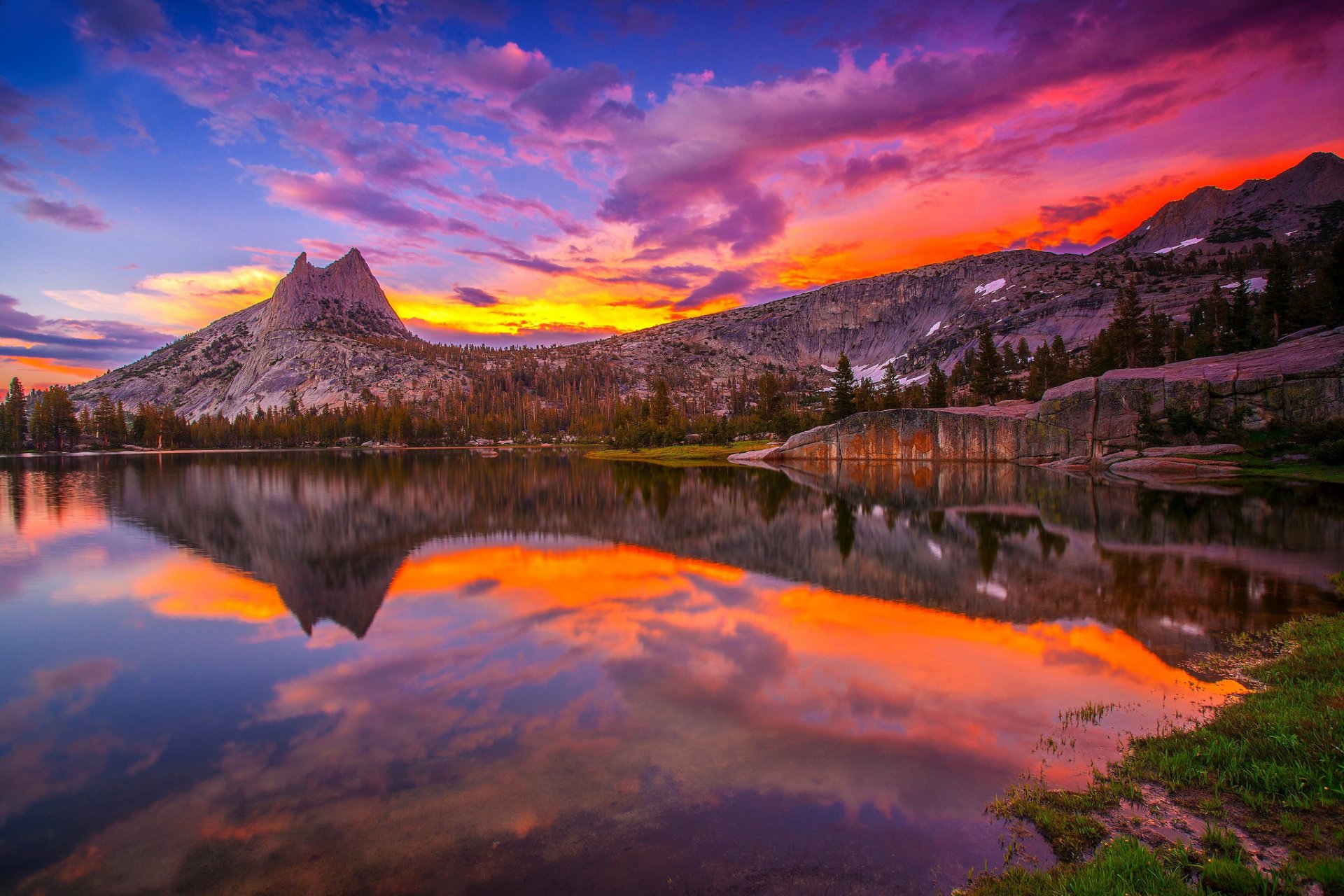 united states california yosemite national park mountain lake sunset reflection