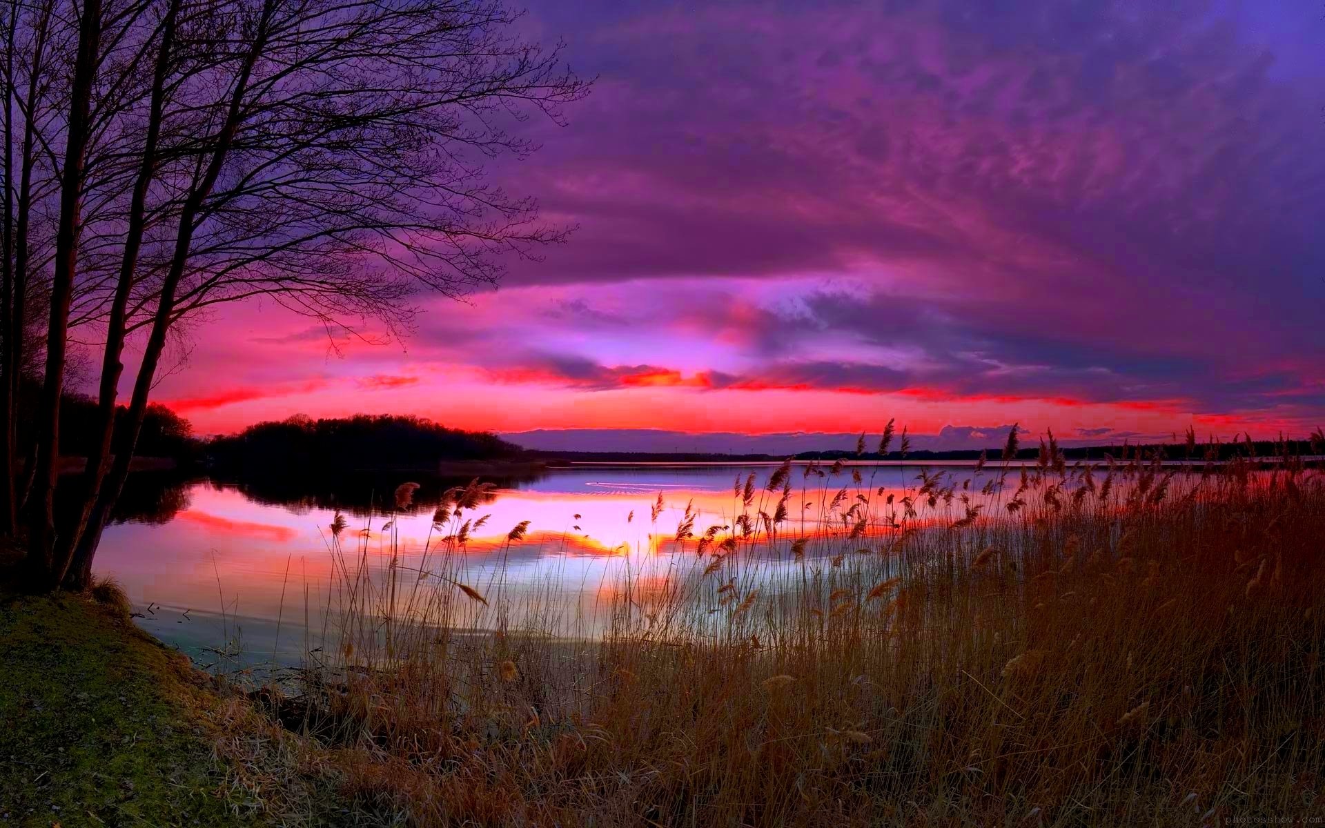 lac soir coucher de soleil nature