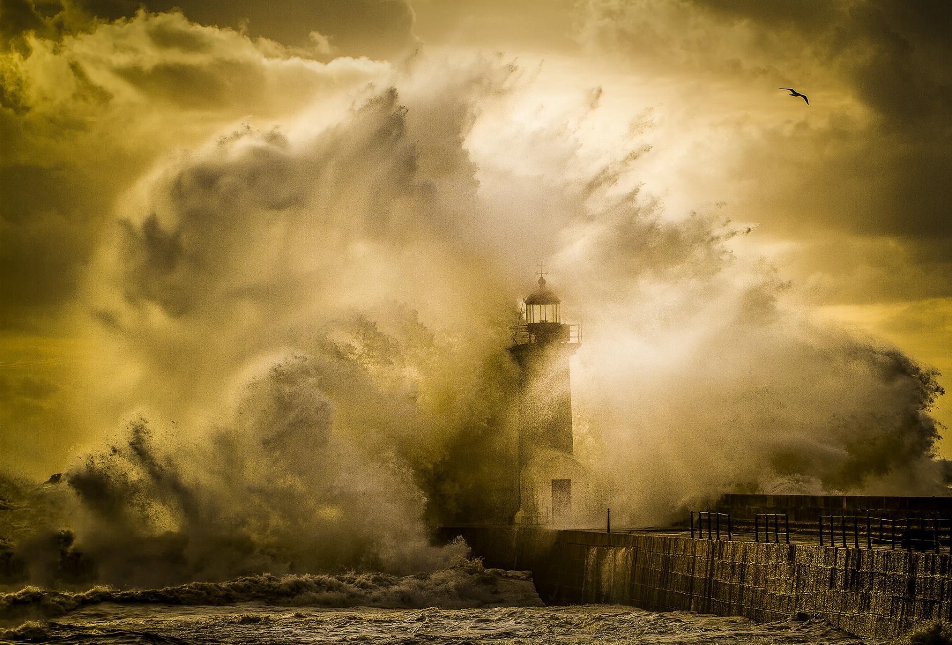 phare vagues tempête éclaboussures nature