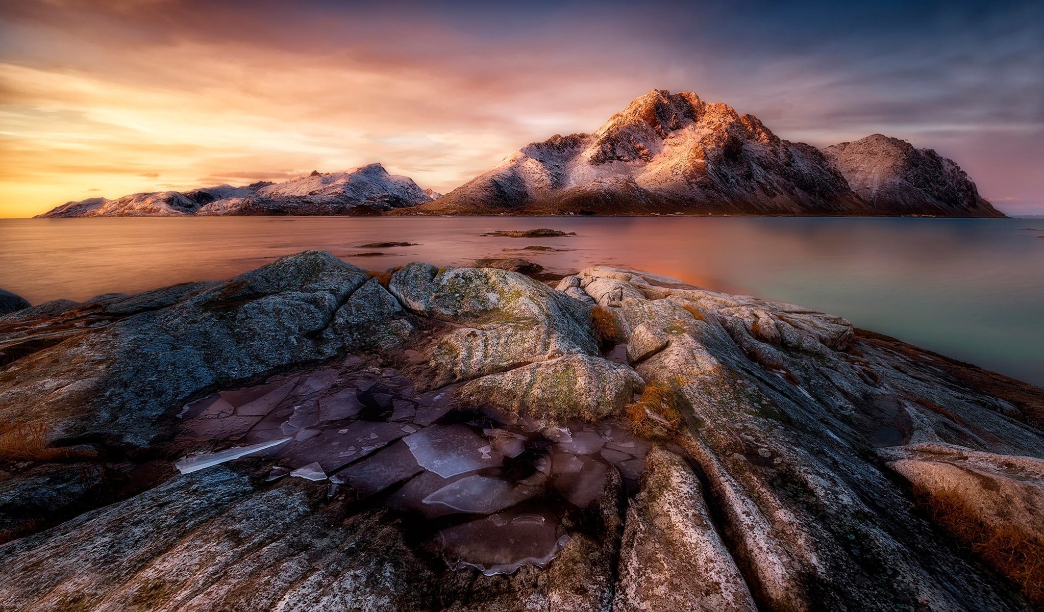 amanecer congelado rocas piedras