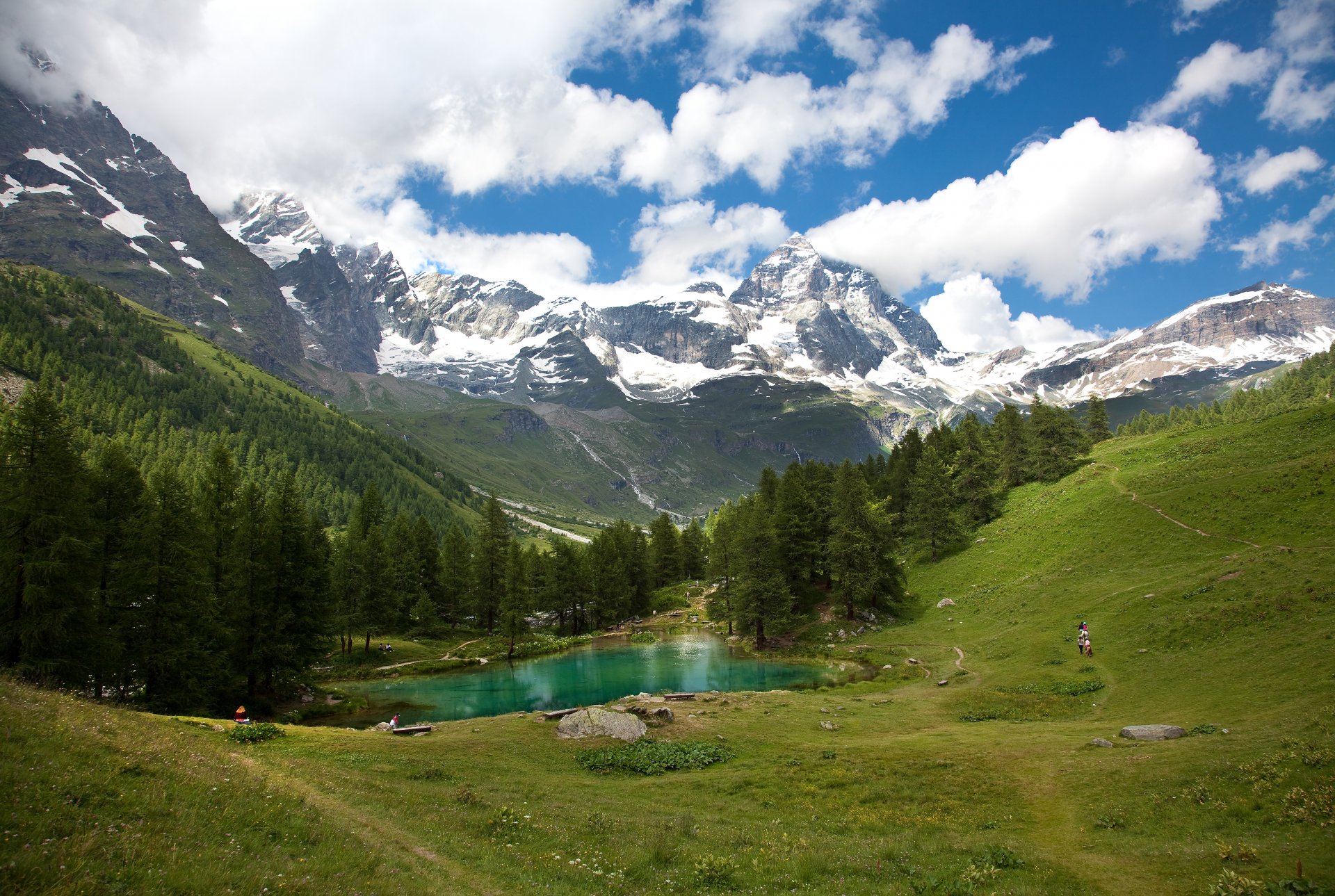 landschaft see smaragd berg berge schnee