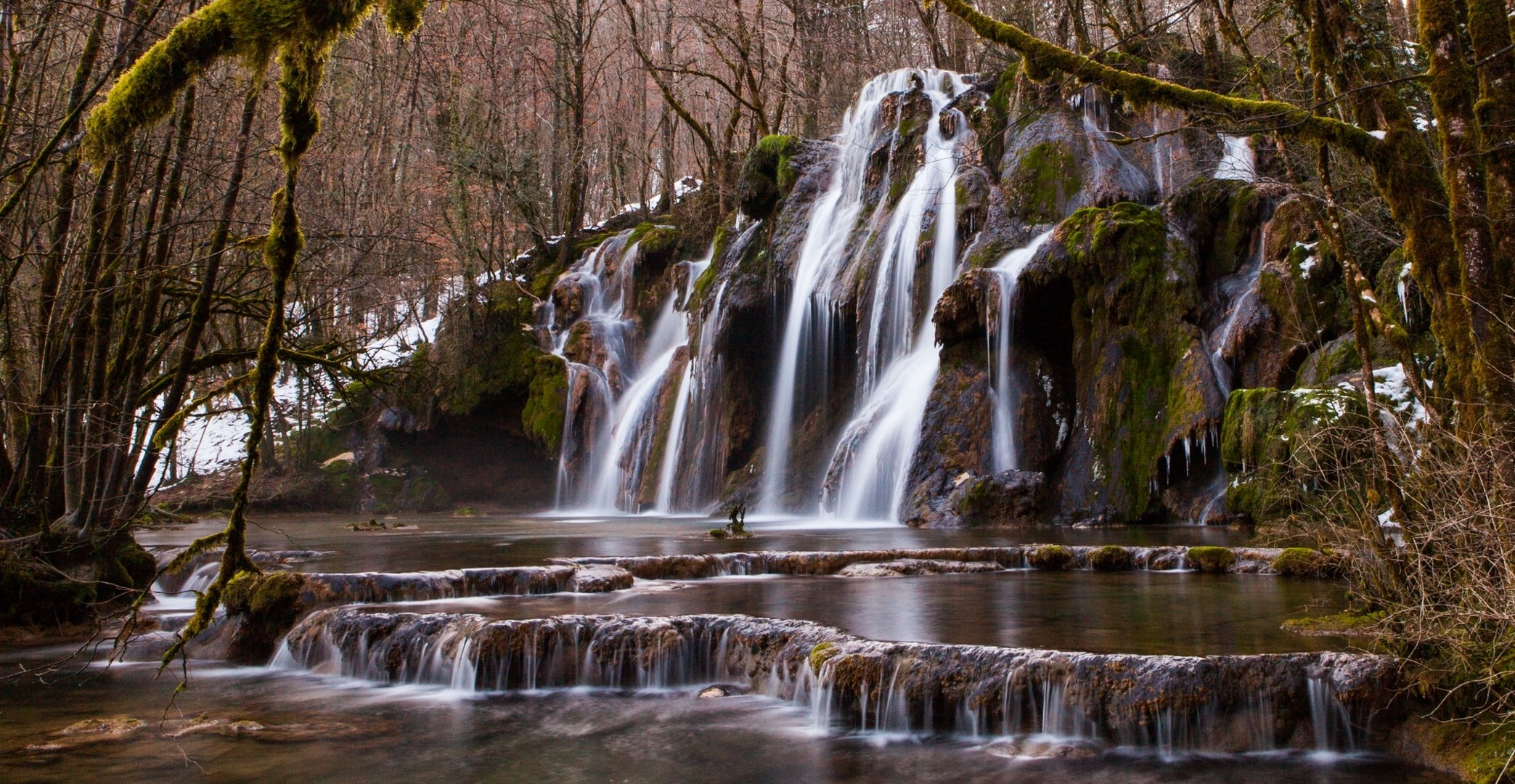 waterfall stage river forest tree