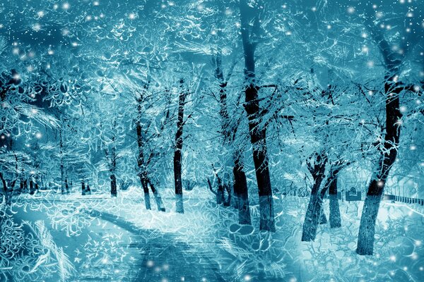 Paisaje de invierno con árboles cubiertos de nieve