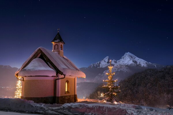 Winter Night Temple in Bavaria