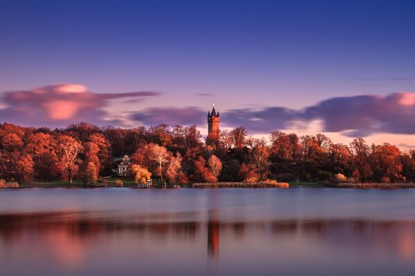 Reflection River autumn Park Germany