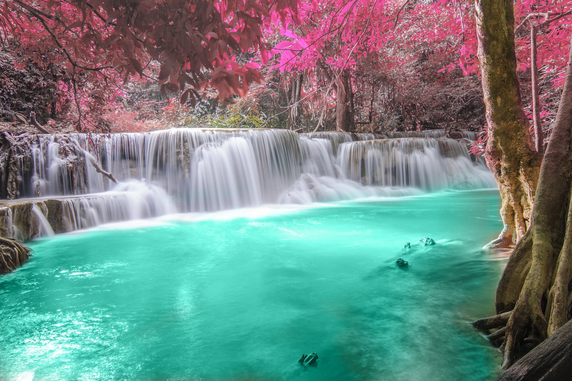 cascada bosque paisaje río esmeralda otoño