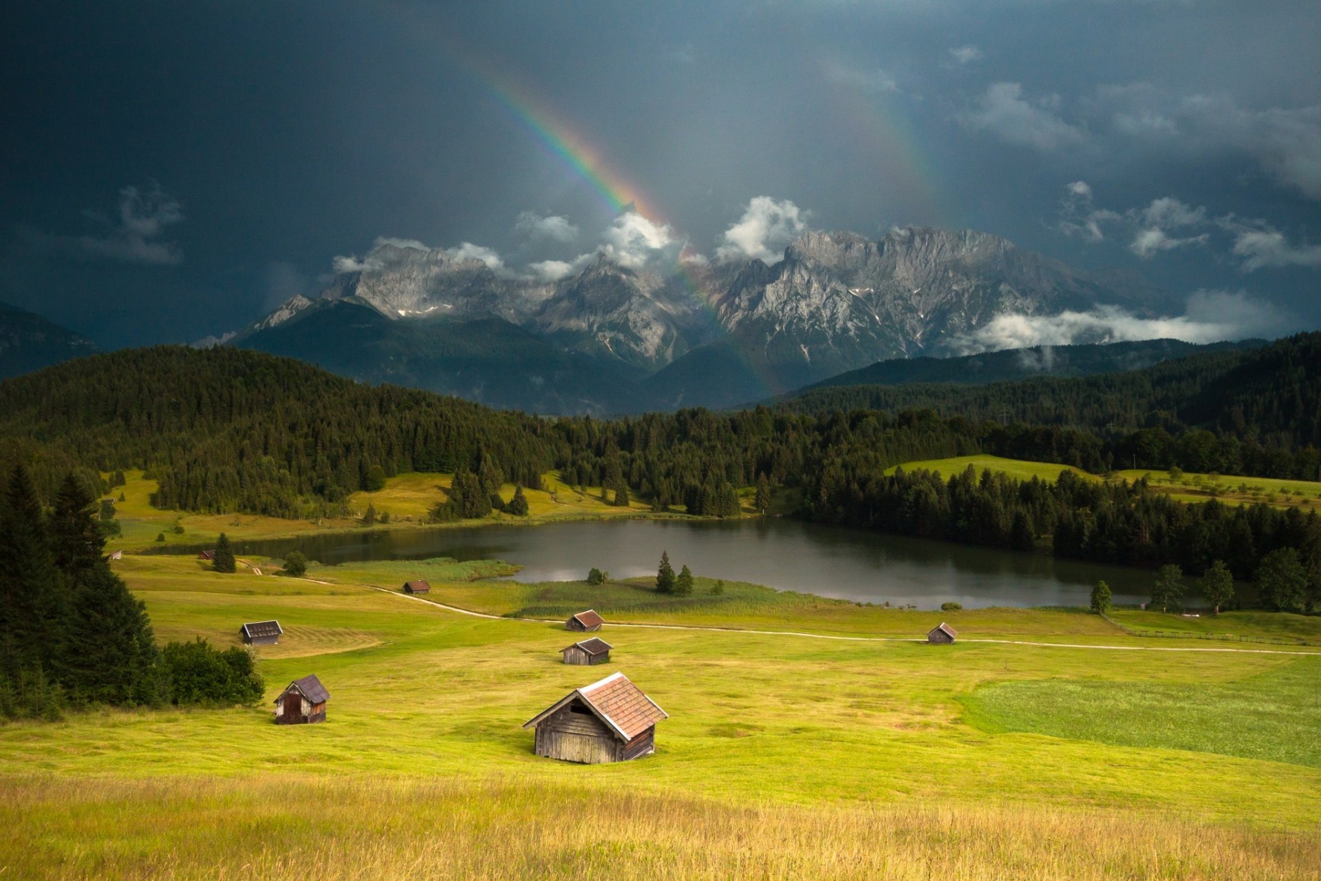 mountain forest lake houses nature