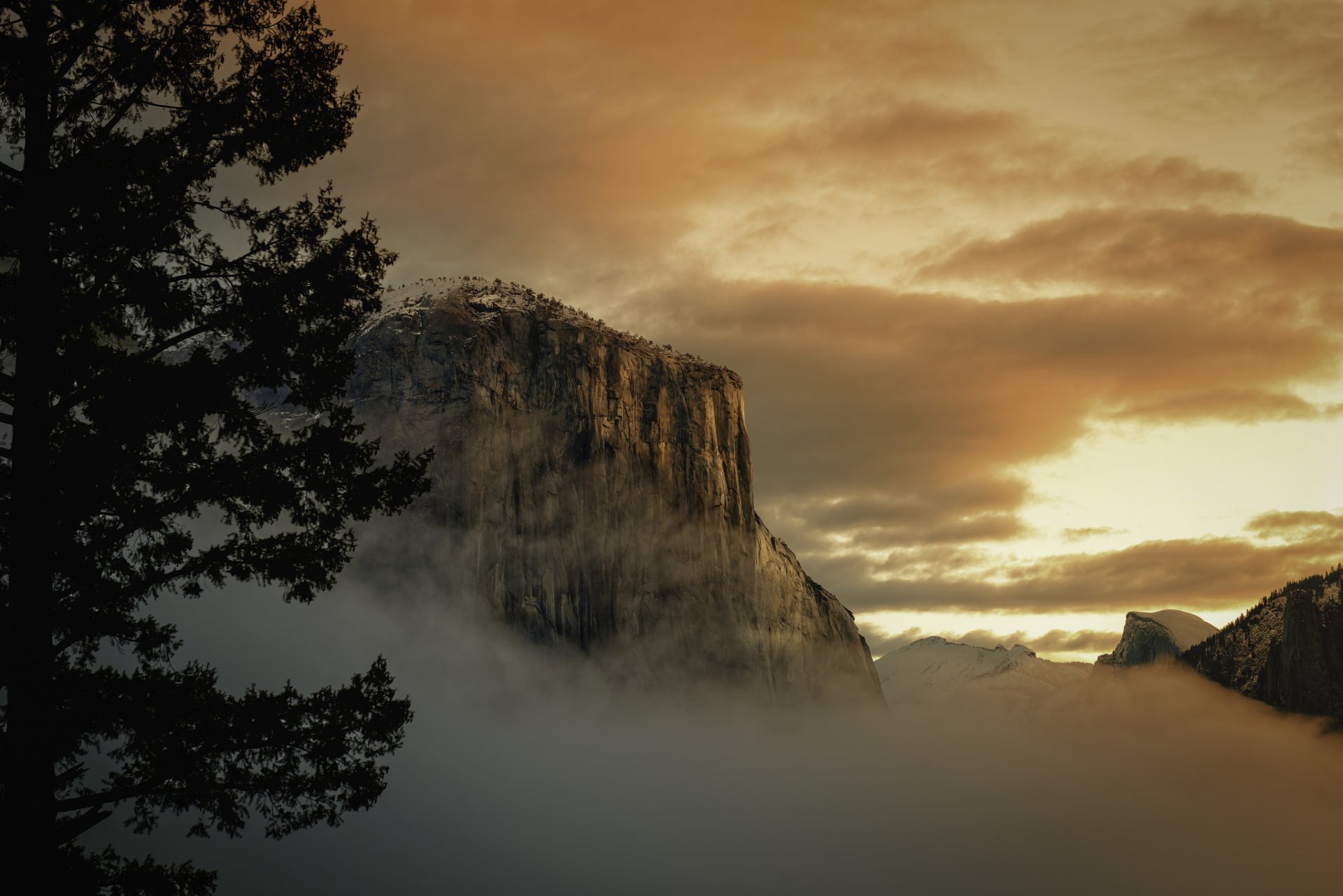 états-unis yosemite parc national rocher el capitan matin brouillard