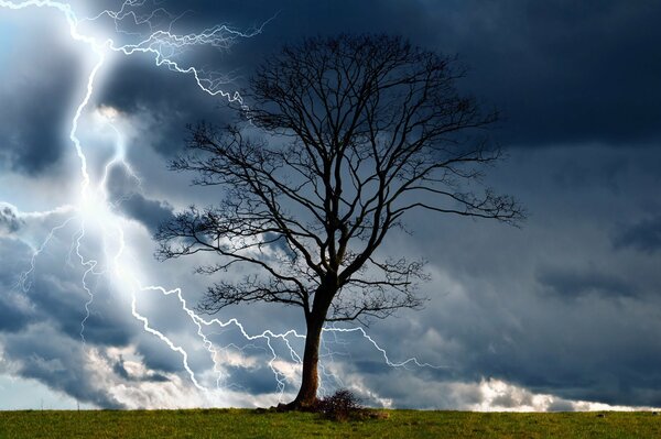 Tormenta. Un rayo que brilla a través de las nubes