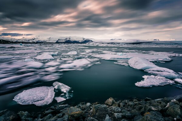 Winter ocean. Large ice floes