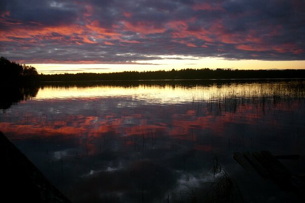 Lake Umeå in Sweden in pink and purple tones