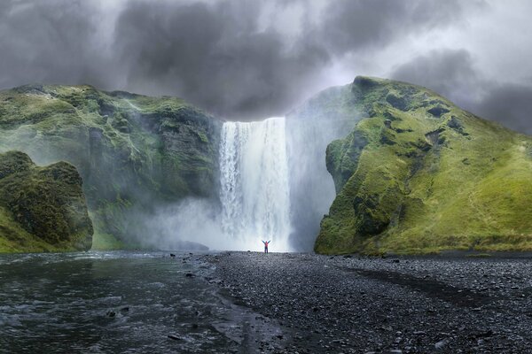 Mountain waterfall in the distance