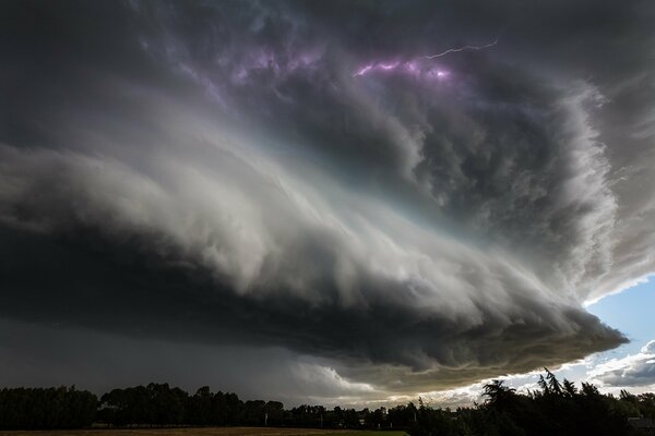 Heavy cloud with lightning over the ground