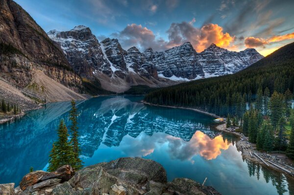 Blue lake surrounded by mountains