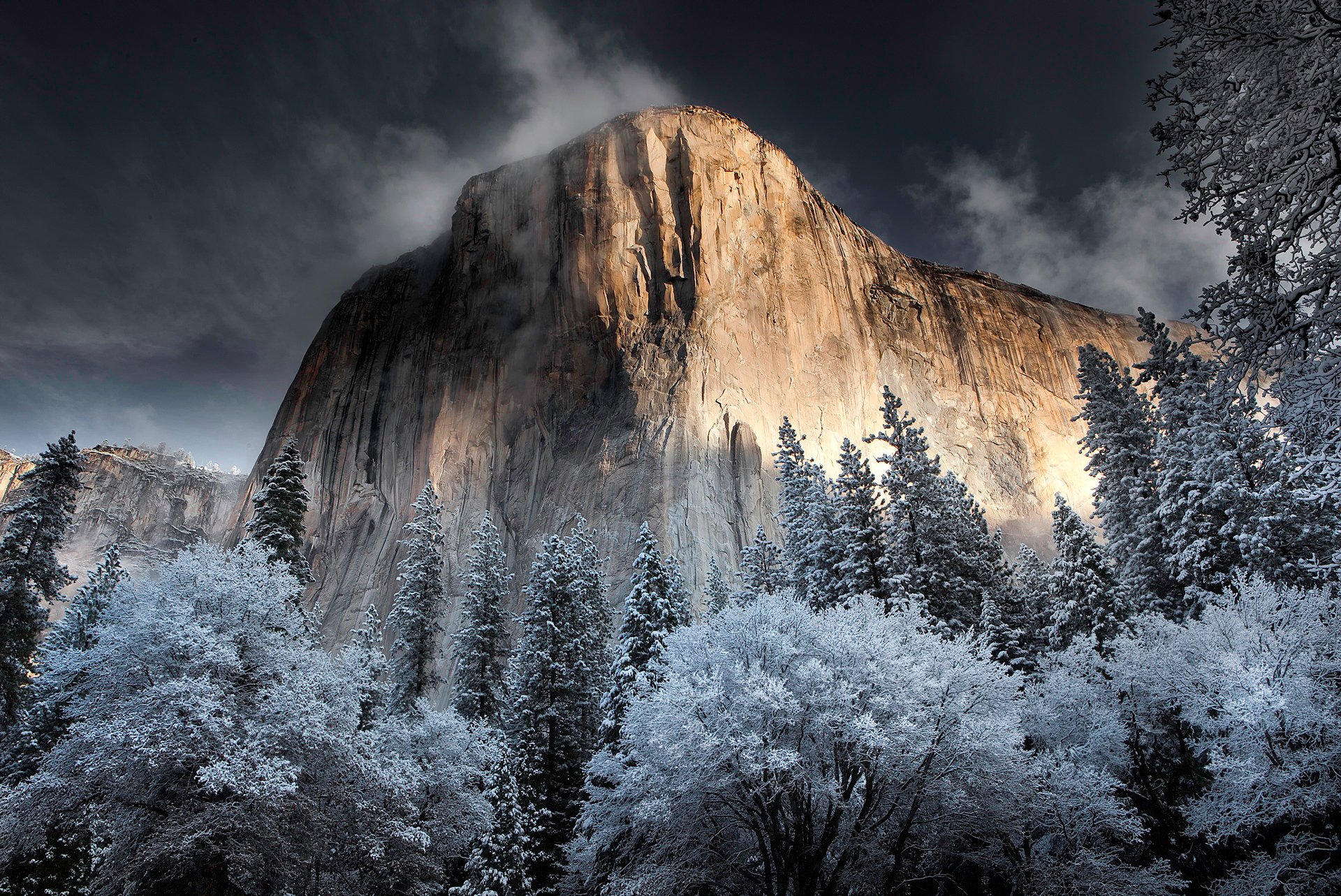 rock mountain sky snow