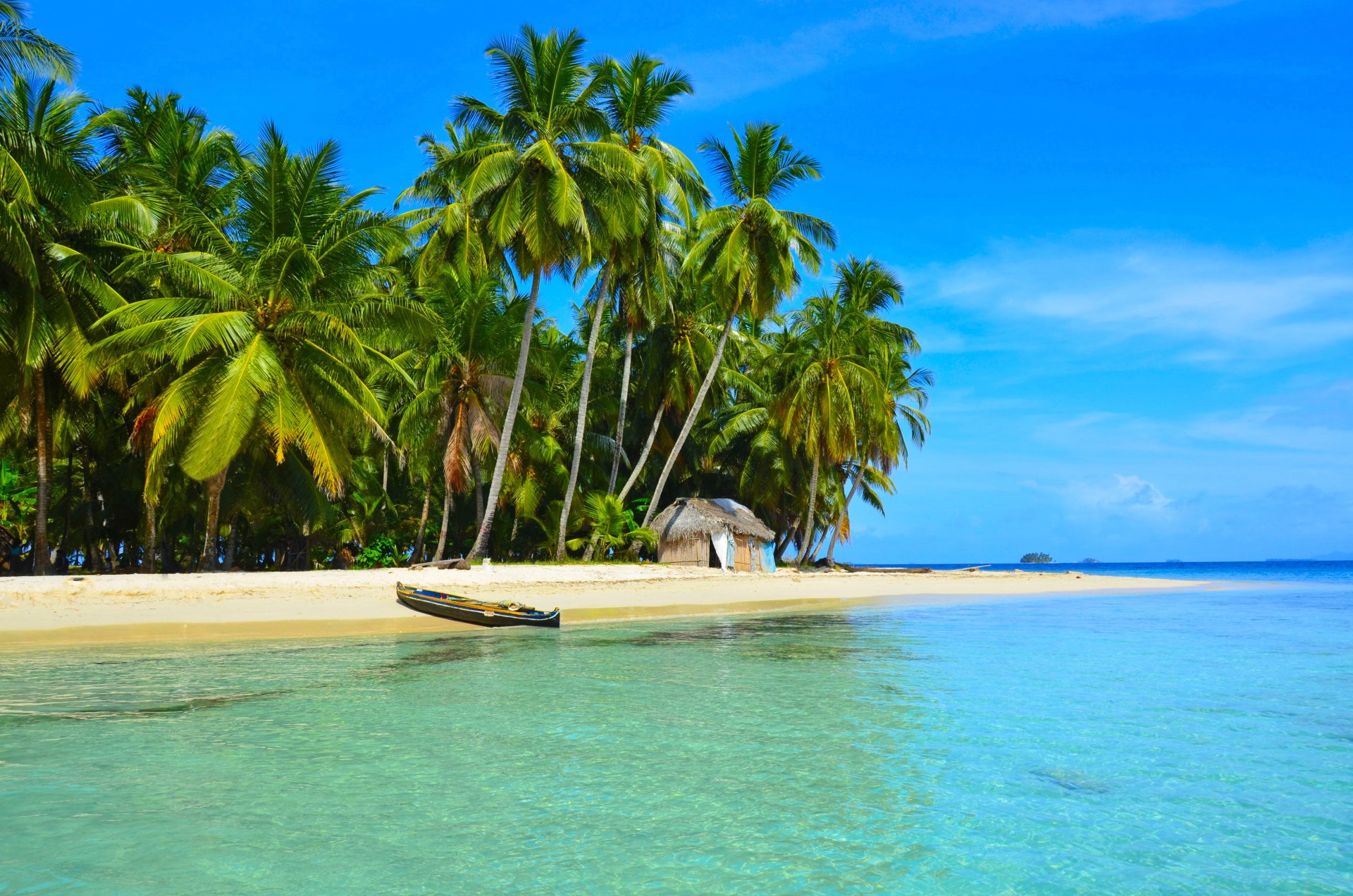 tropics sea beach boat palm house