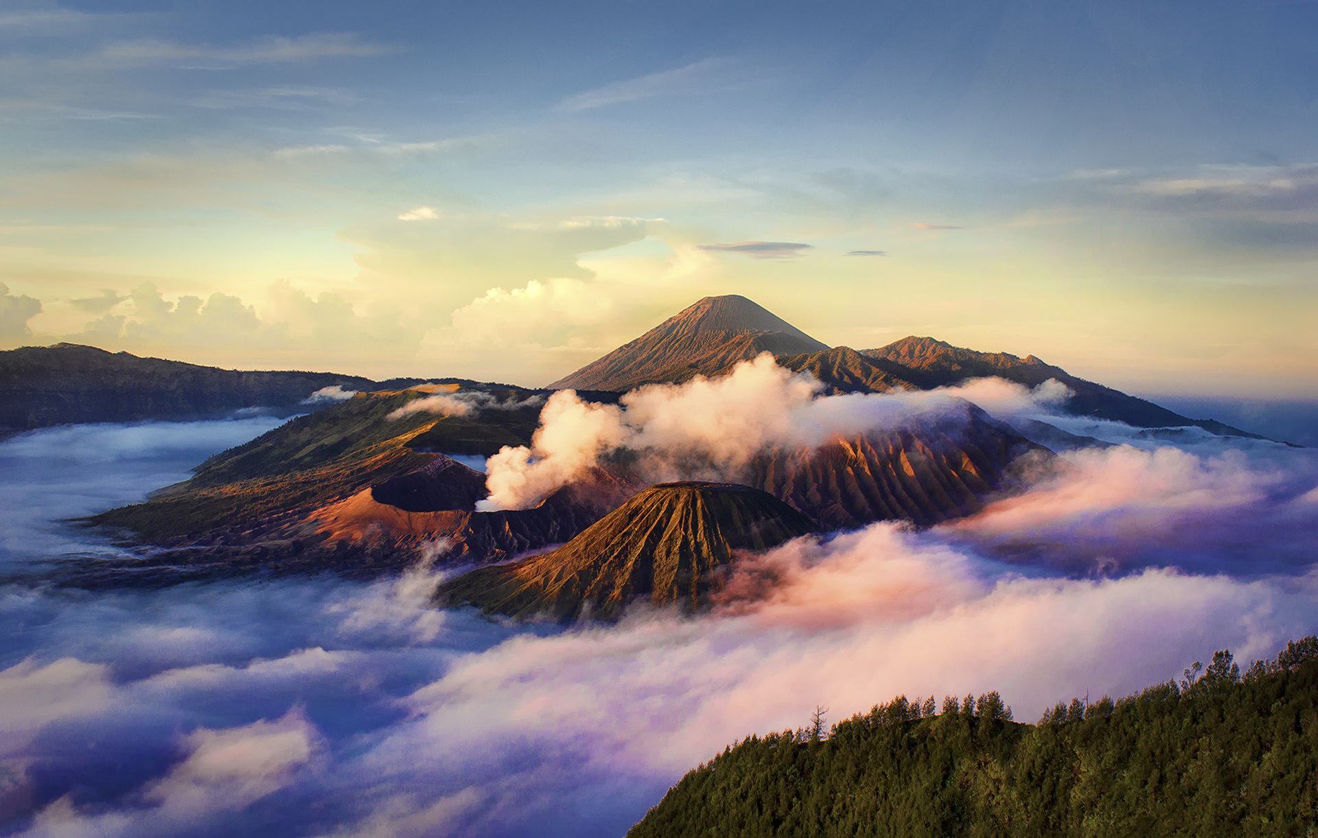 indonesia bromo-tengger-semeru national park java mount bromo clouds tengger caldera nature