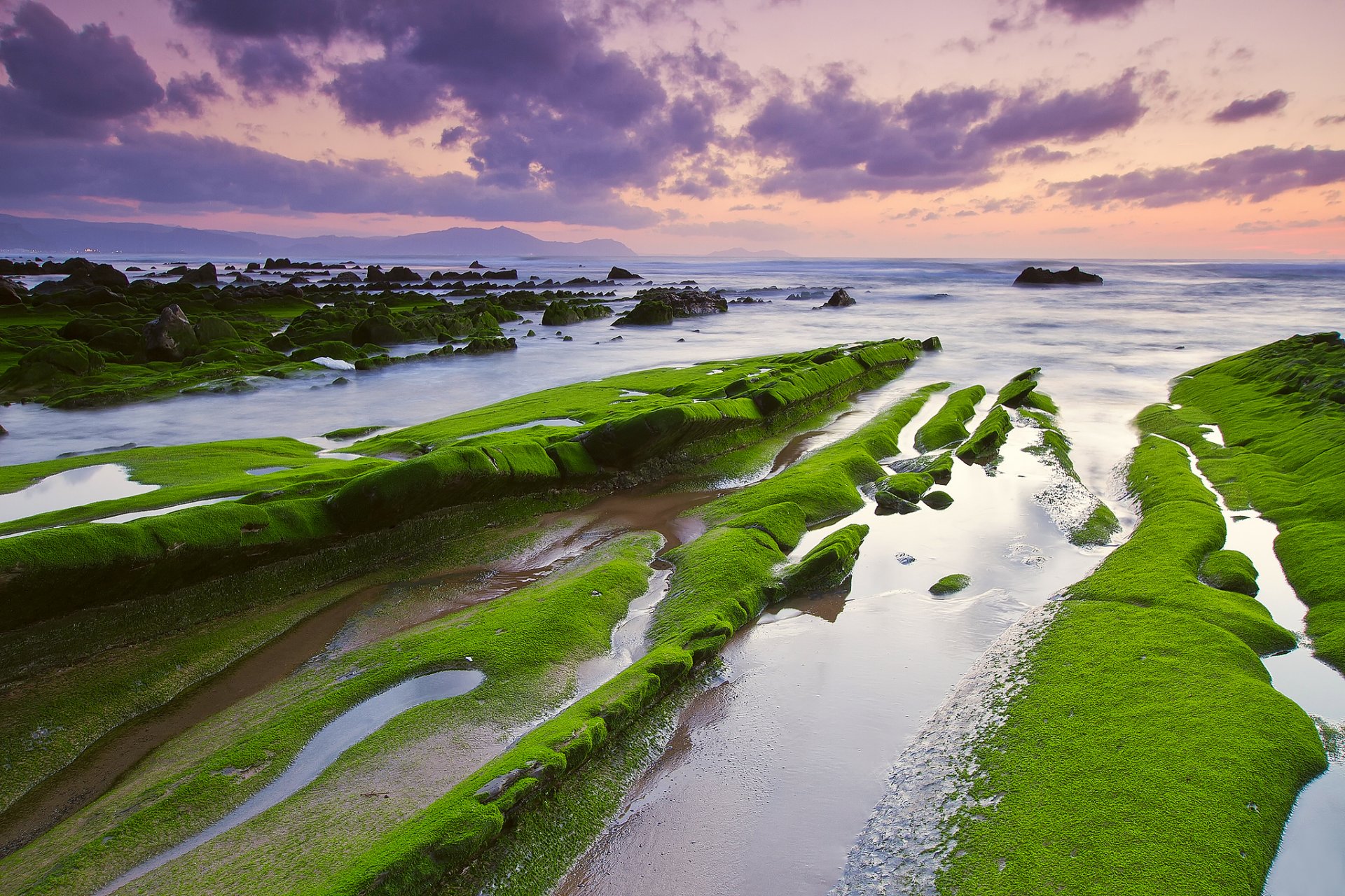 nature spain barrika sea rock stones moss sky cloud