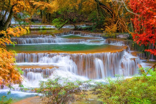 Autumn landscape opens a view of the waterfall