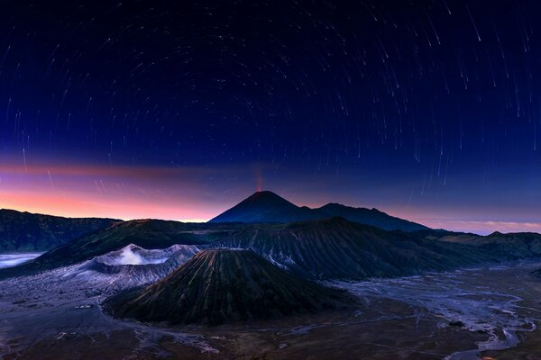 Night view of the volcano in Indonesia