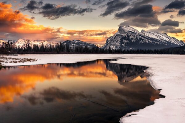 Cold winter sunset over the mountains