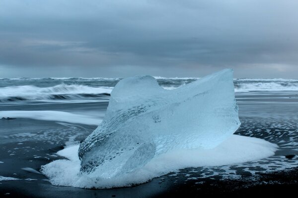 Кусок льда выбросило на берег