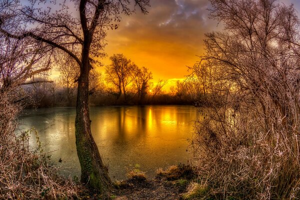 Savica Lake in Croatia at sunset