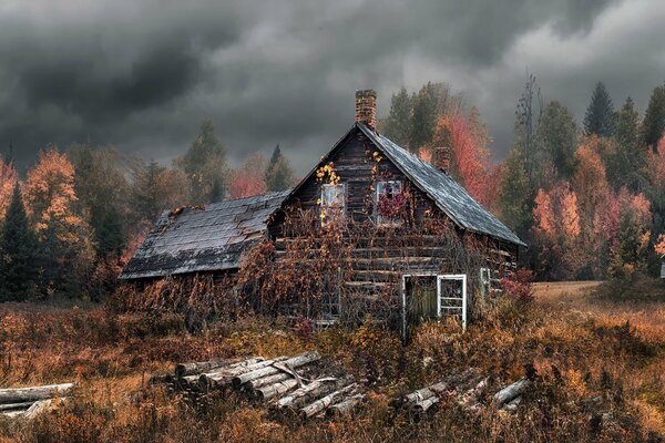 Casa de otoño en el bosque