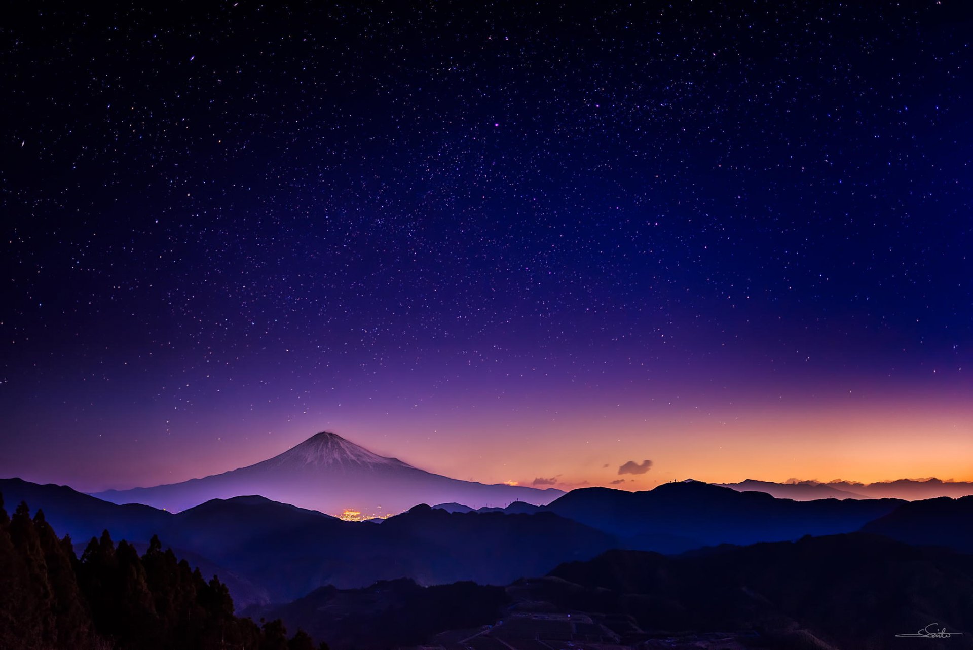 natur berge nacht himmel sterne glühen