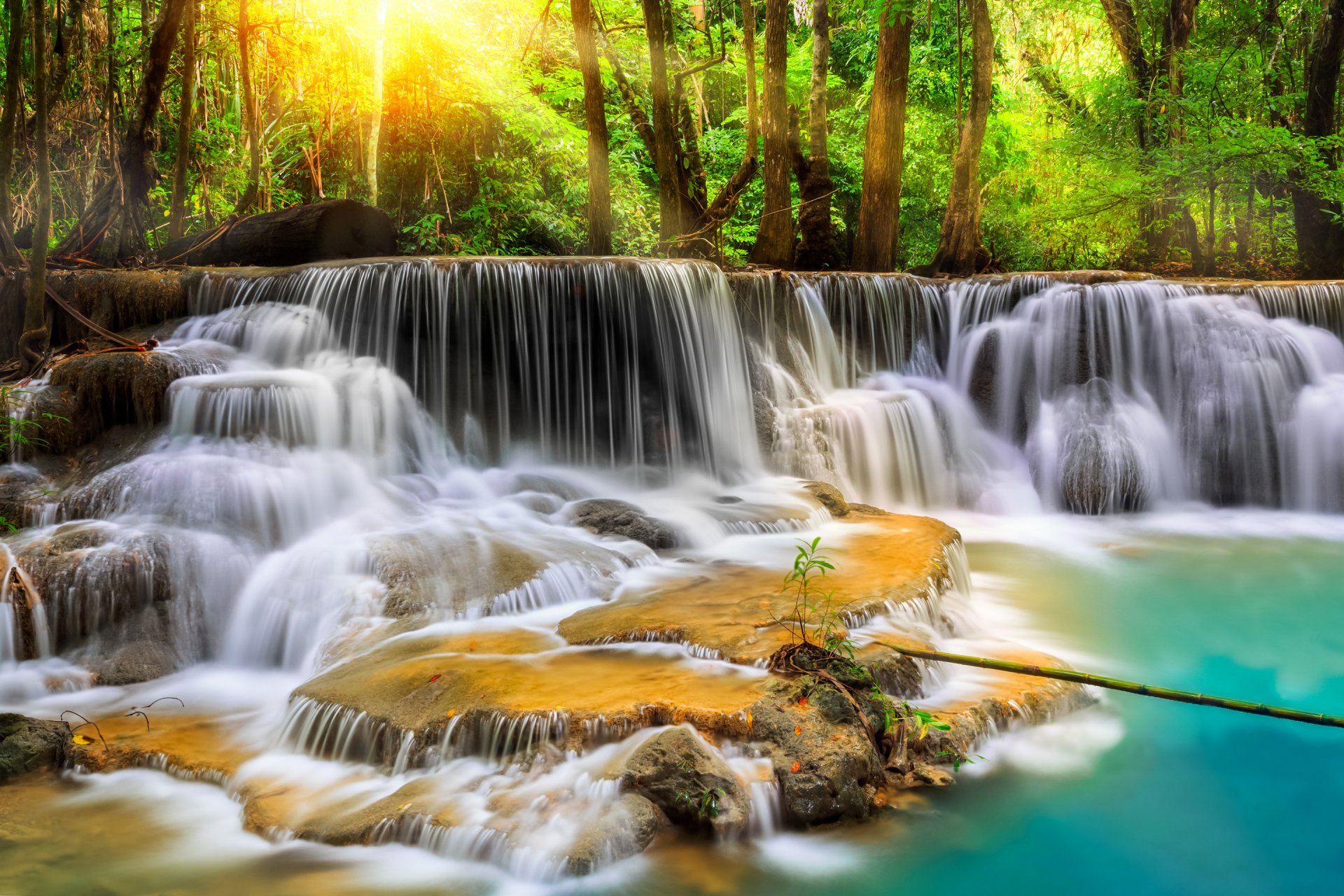 thailandia foresta fiume cascata cascata flusso alberi pietre lavorazione