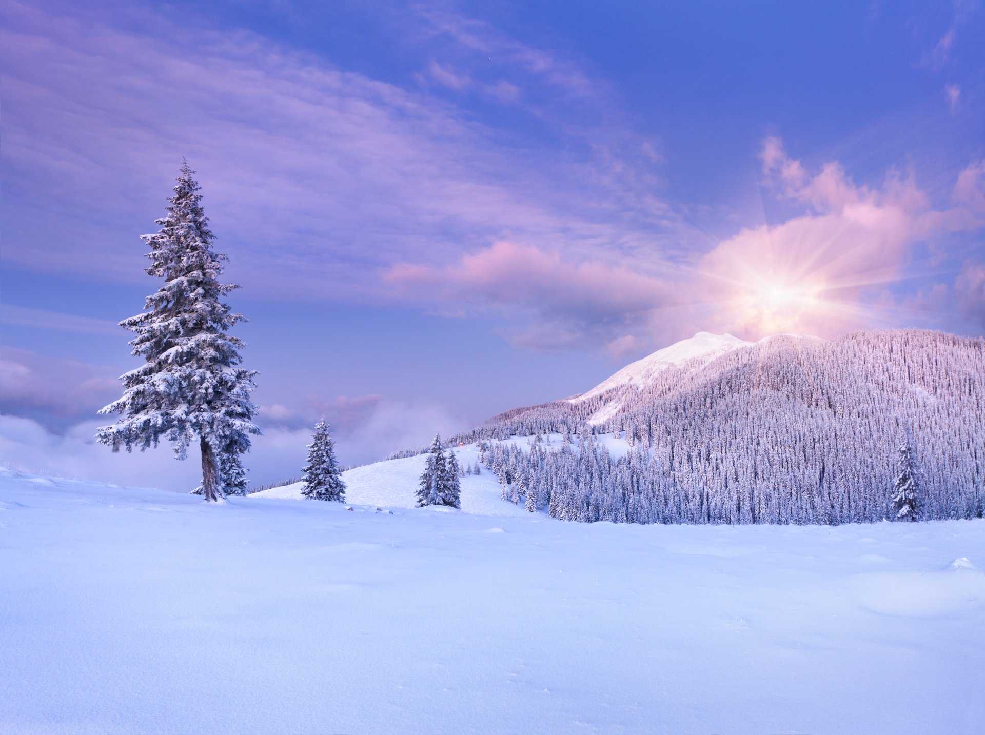 naturaleza paisaje montañas cielo nubes nieve invierno árboles