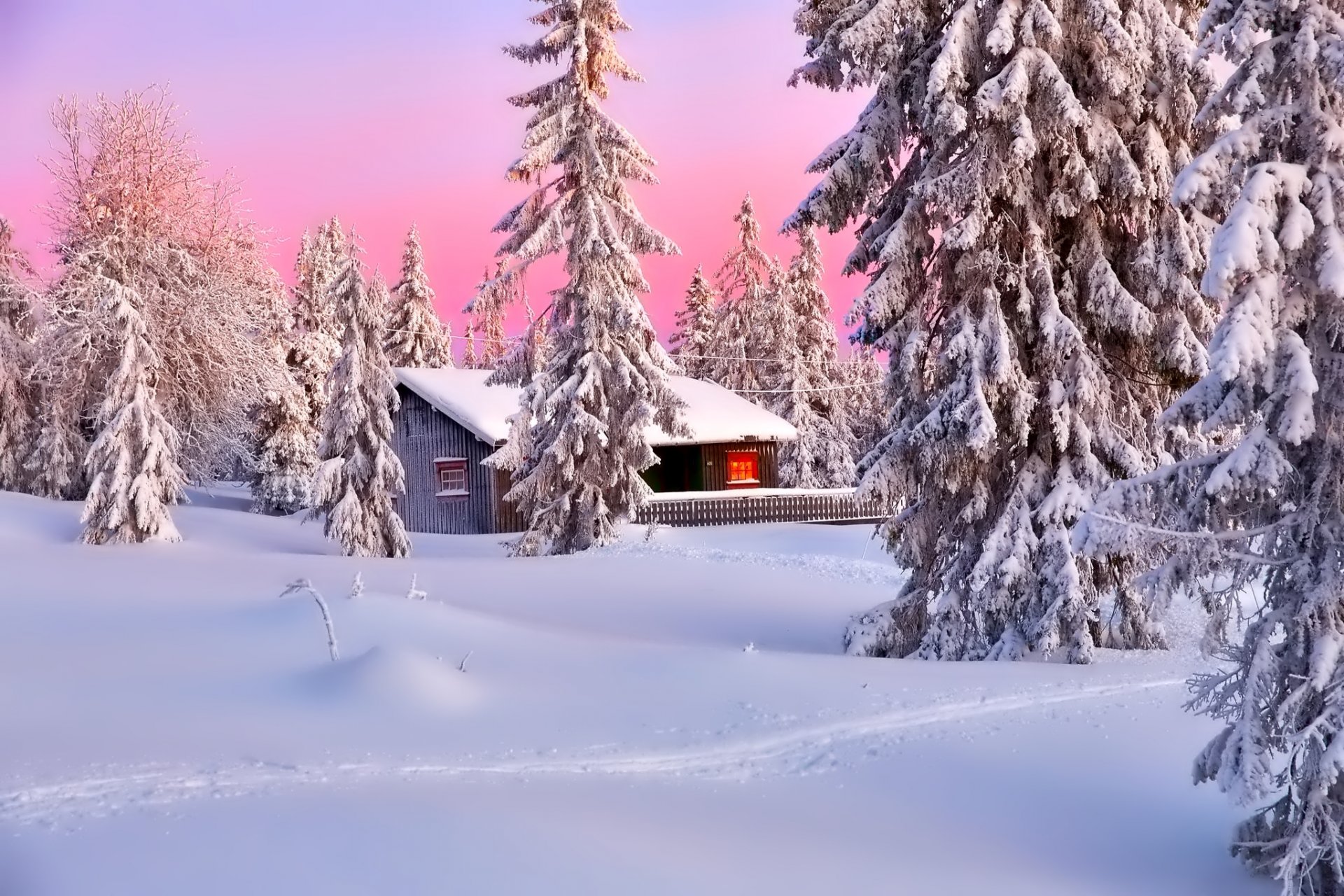 nature sky landscape snow winter mountain house tree