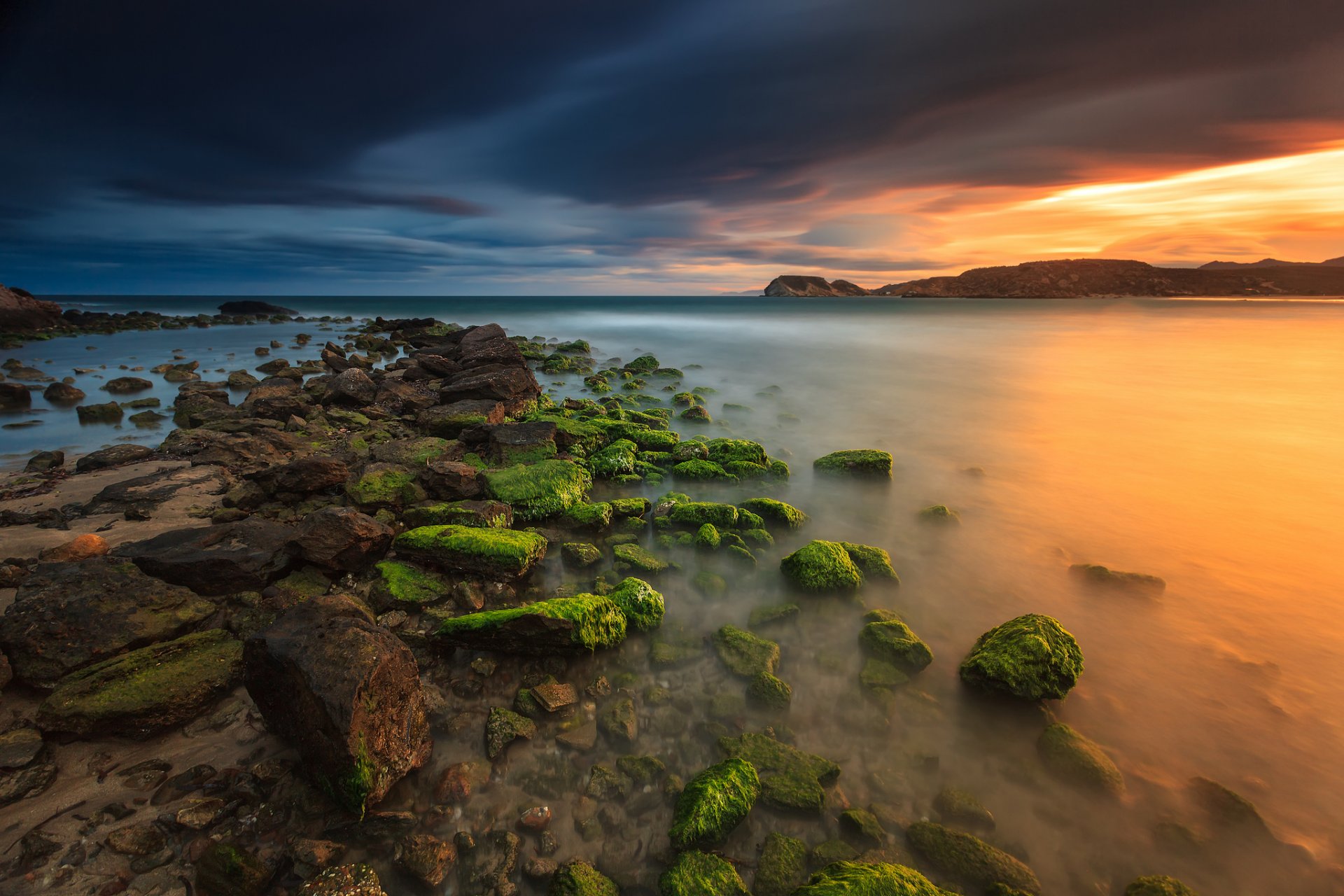 spanien murcia abend himmel wolken meer steine