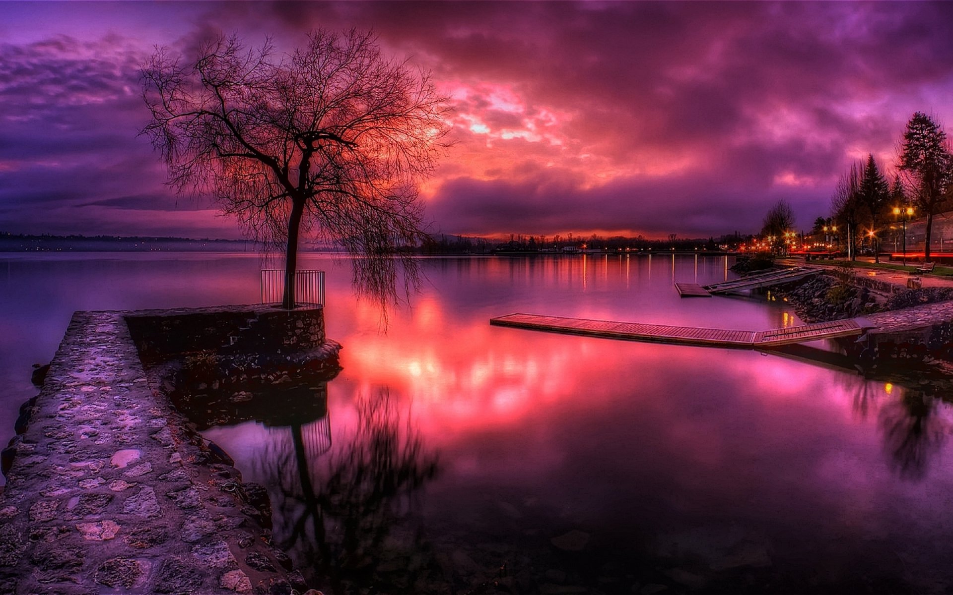 nature ciel nuages coucher de soleil paysage arbres lac