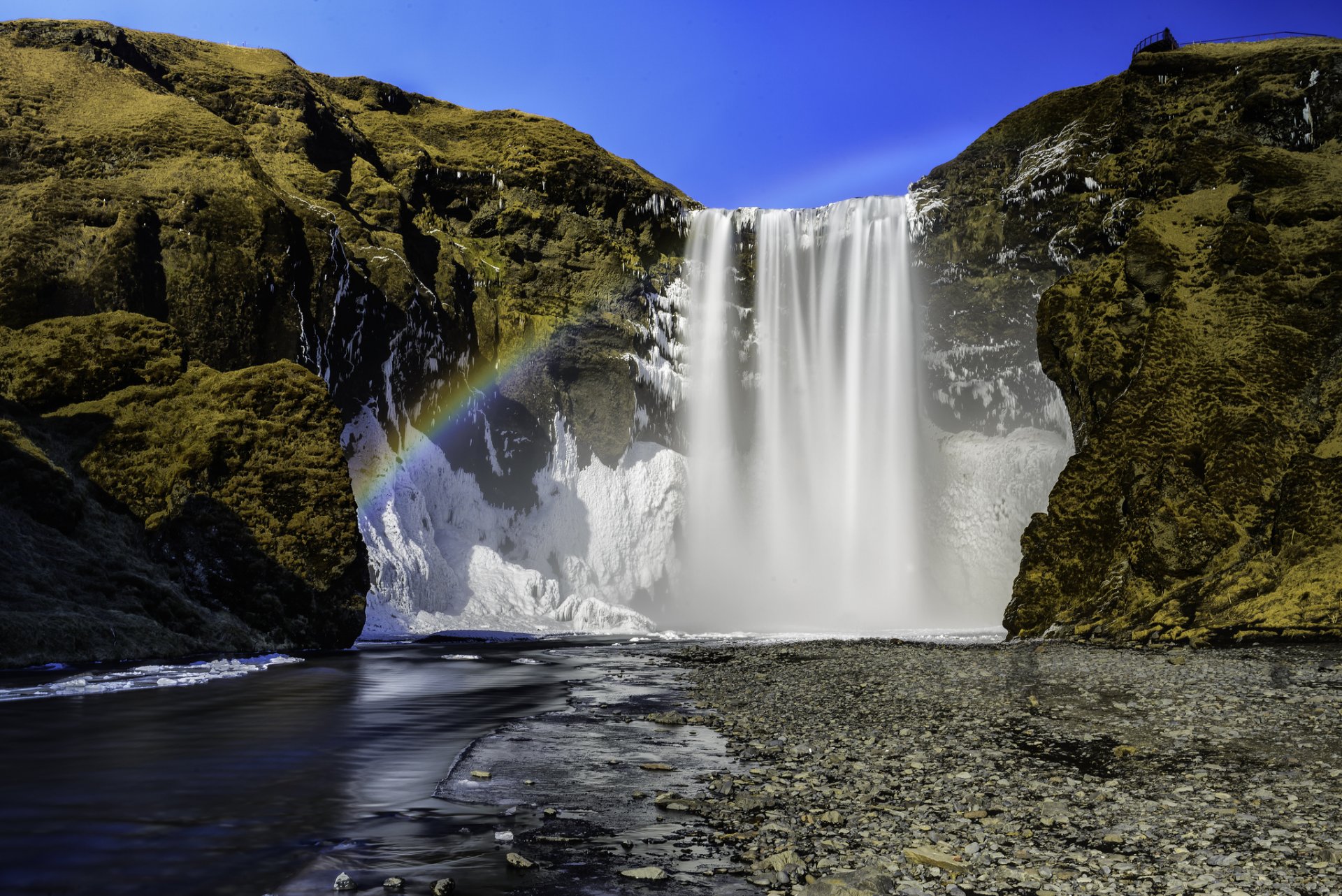 kogafoss iceland waterfall skogafoss river rock rainbow