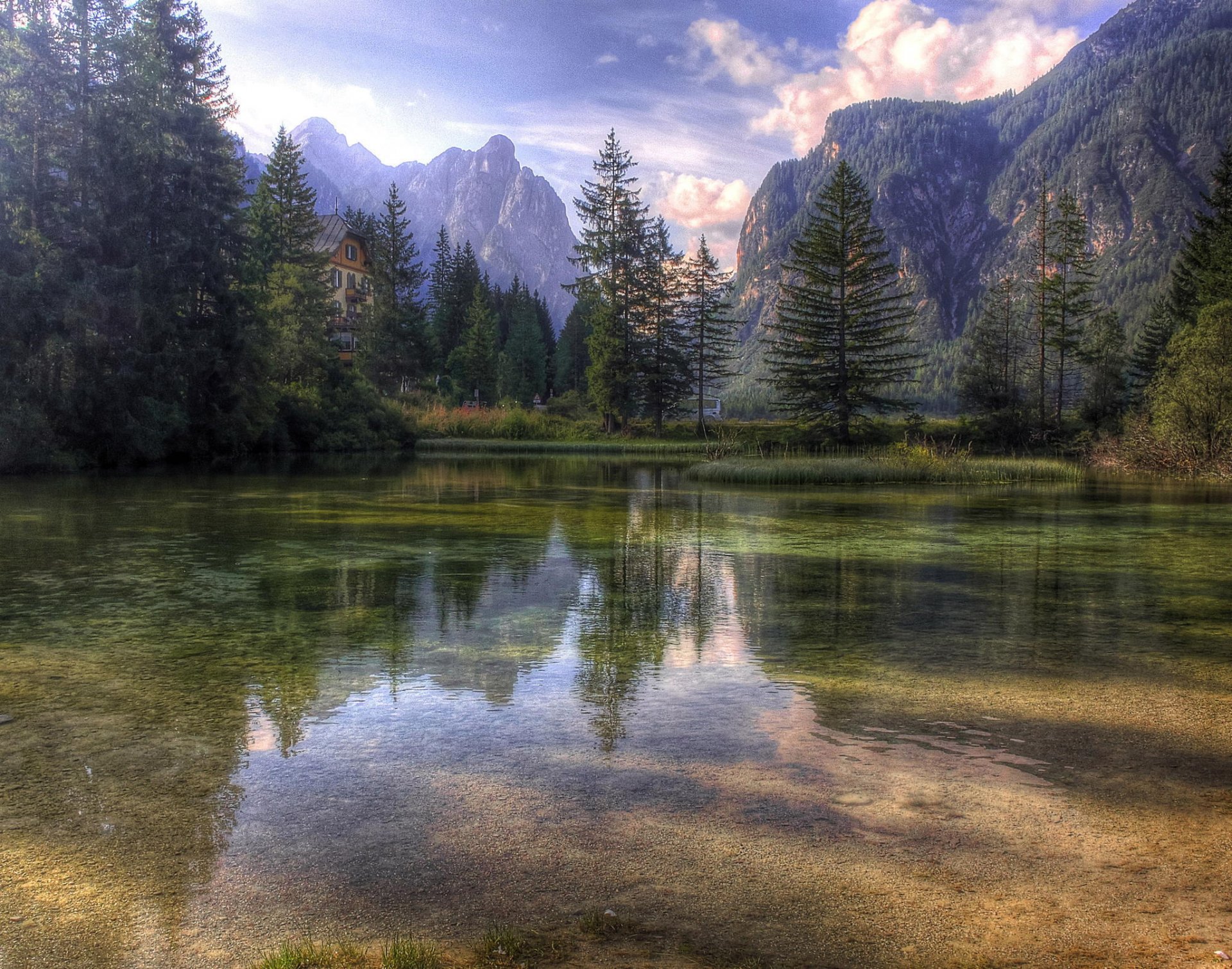 montagne alberi riflessione