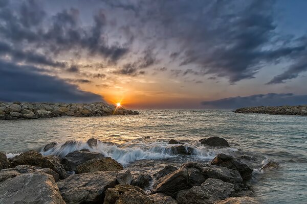 Sunrise at the sea in France, gruissan