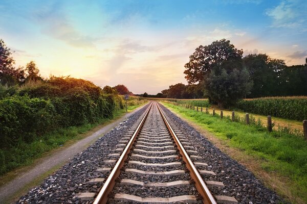 Railway with a beautiful sunset