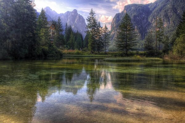 The beauty of nature is a reflection of mountains and trees